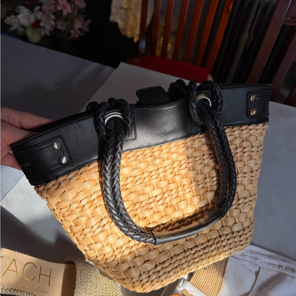 Caribbean Joe Black and Tan Woven Tote